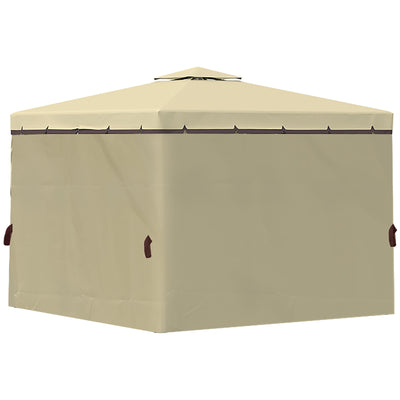 Outsunny 3 x 3(m) Patio Gazebo Canopy Garden Pavilion Tent Shelter with 2 Tier Water Repellent Roof, Mosquito Netting and Curtains, Aluminium Frame, Beige 
