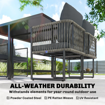 Outsunny 4-Seater Garden Dining Set, Rattan Outdoor Furniture with Space-Saving Chairs and Thick Cushions for Patio Balcony, Black 