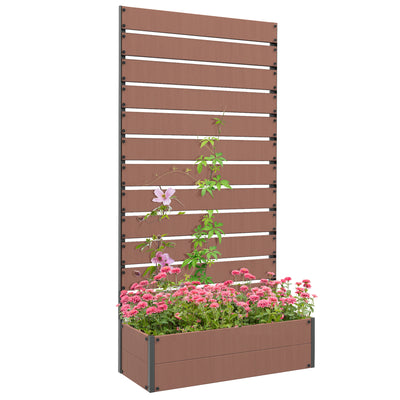 Outsunny Raised Bed for Garden, Planter with Trellis for Climbing Plants, Vines, Planter Box with Drainage Gap, Light Brown 