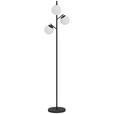 HOMCOM 3-Light Tree Floor Lamps for Living Room, Modern Standing Lamp for Bedroom with Globe Lampshade, Steel Base, Bulb not Included, Black 