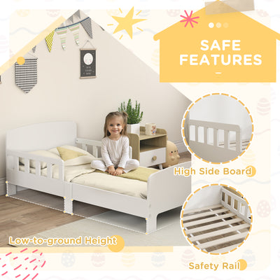 AIYAPLAY Toddler Bed, Kids Bed Frame with Safety Side Rails, Kids Bedroom Furniture for Ages 3-8 Years, White 
