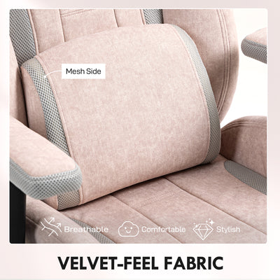 HOMCOM Fabric Gaming Chair with Lumbar Support, Headrest - Pale Pink 
