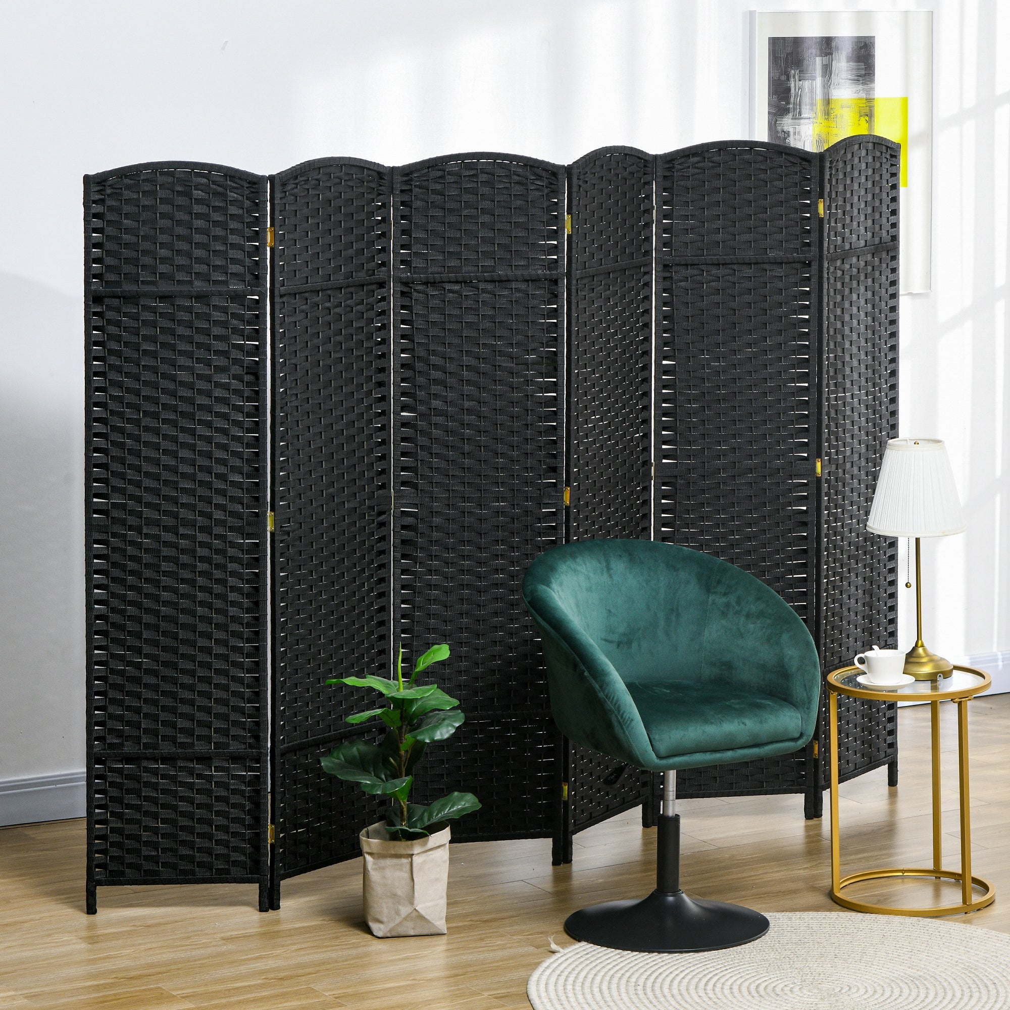 HOMCOM 6 Panel Folding Room Divider, Freestanding Privacy Screen for Living Room, Bedroom and Office, 240 x 170cm, Black 