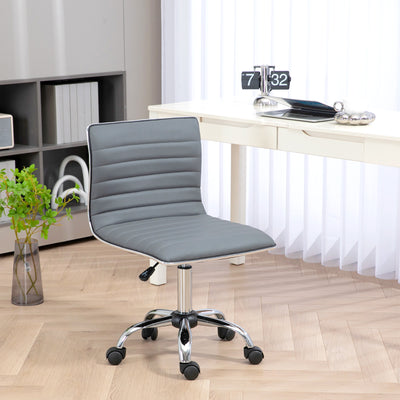 HOMCOM Adjustable Swivel Office Chair with Armless Mid-Back in PU Leather and Chrome Base - Light Grey 