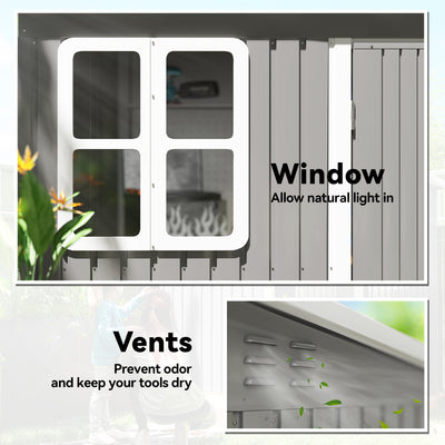 Outsunny 8.5 x 6ft Storage Shed Galvanised Steel Garden Shed, Metal Shed with Foundation Kit, Window, Lockable Wide Doors and Air Vents for Outdoor Patio, Light Grey 