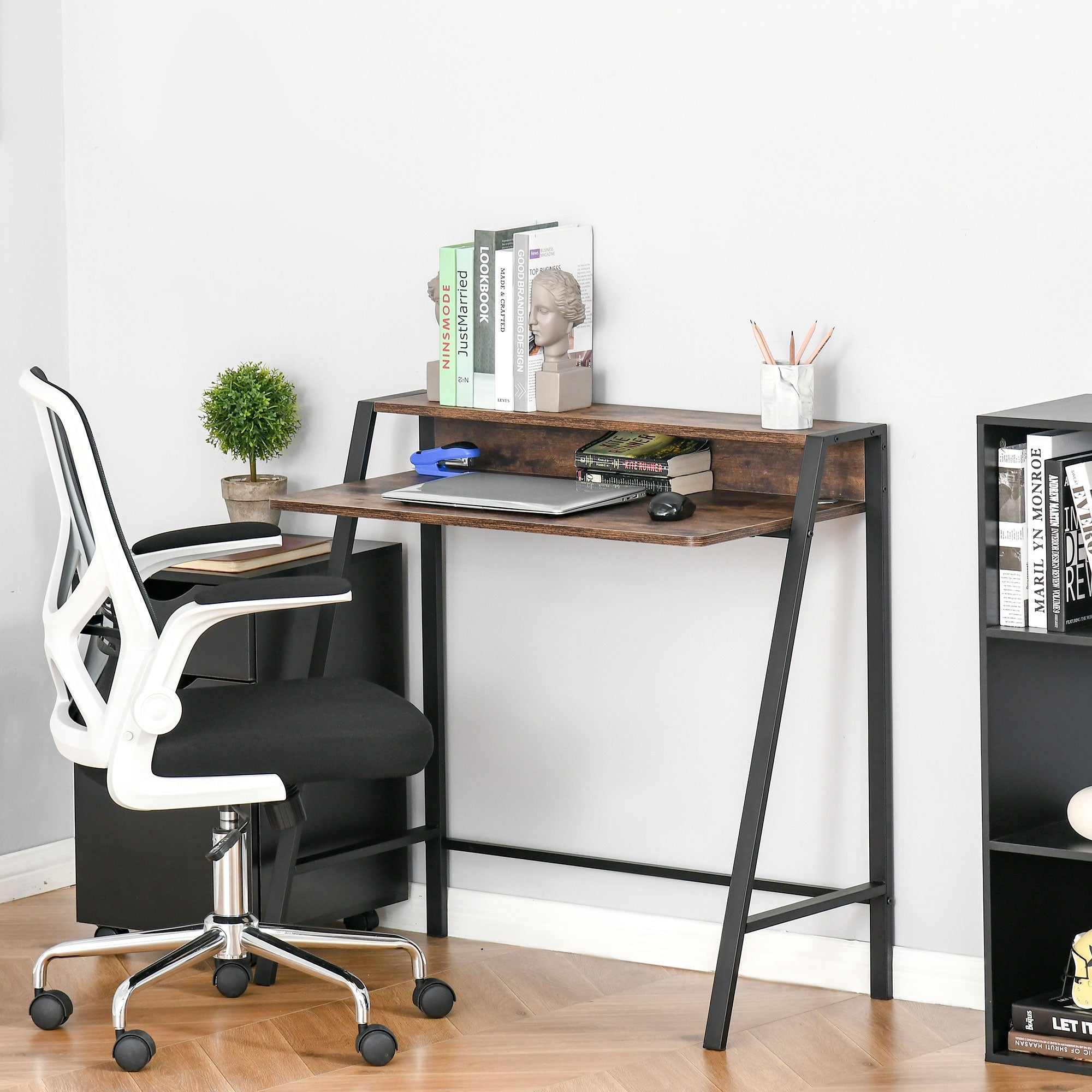 HOMCOM Writing Desk Computer Table Home Office PC Laptop Workstation Storage Shelf 84L x 45W cm Rustic Brown 