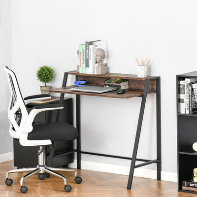 HOMCOM Writing Desk Computer Table Home Office PC Laptop Workstation Storage Shelf 84L x 45W cm Rustic Brown 