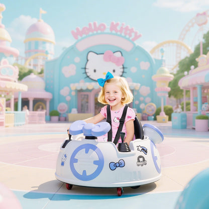 AIYAPLAY Hello Kitty Kids Ride on Bumper Car with Remote Control, Two Joysticks, Music, Lights, Safety Belt, White