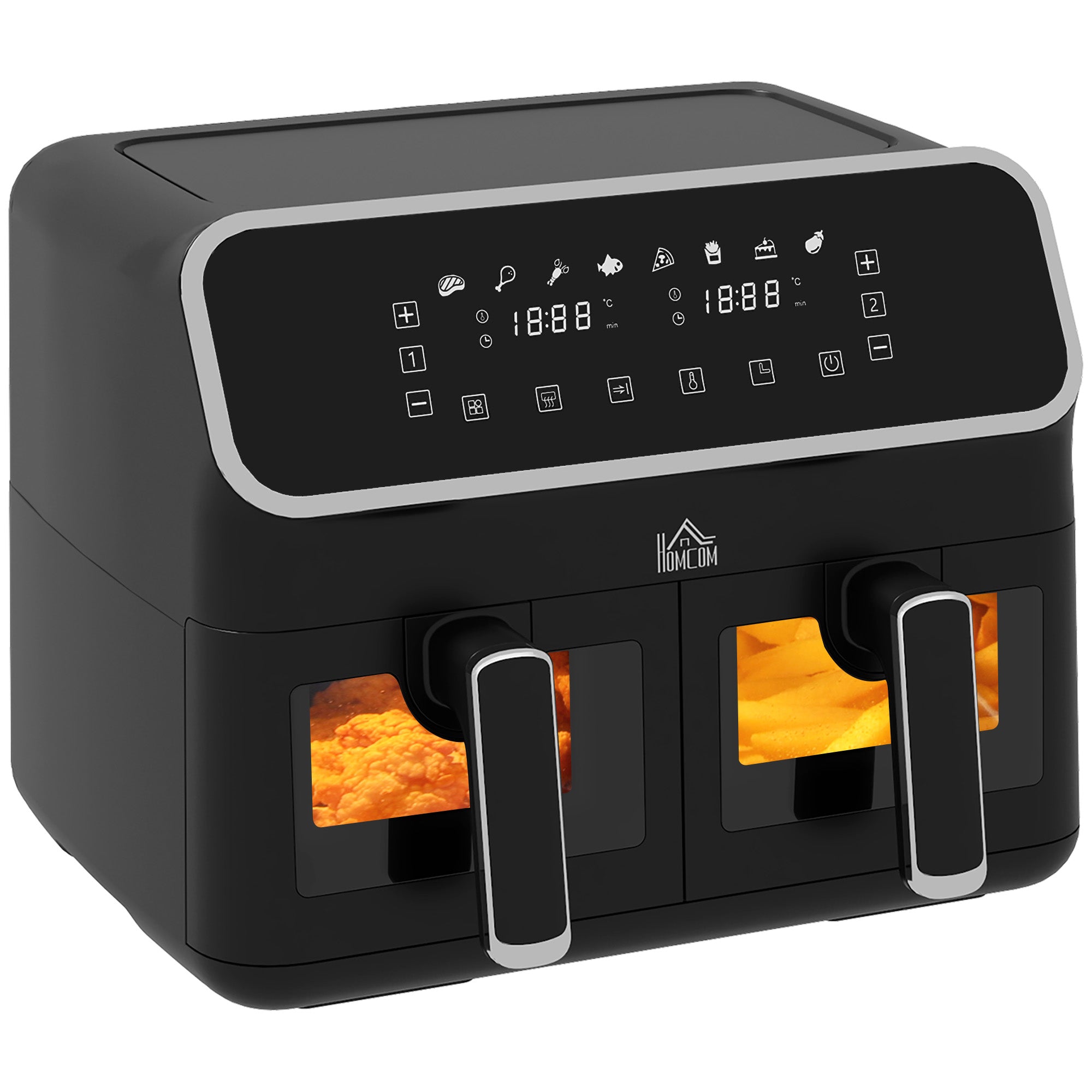 HOMCOM 8L Dual Basket Air Fryer, 80-200\'e2\'84\'83, with Sync Function - Black/Silver