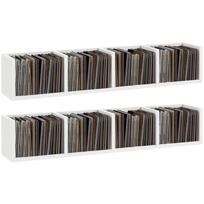 HOMCOM Wall Mount 84 CD / 56 DVD/Blu-ray/ Media Storage Rack 4 Cubes, Wooden Shelf Organiser Unit Bookcase Display, Set of 2, White 