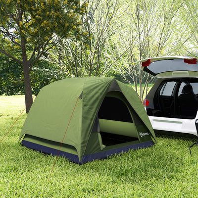 Outsunny 3-4 Person Camping Tent, Easy Set Up Waterproof Dome Tent with Sewn-in Groundsheet, Mesh Windows, Pocket and Hook for Camping, Hiking, Backpacking, Olive Green and Grey 