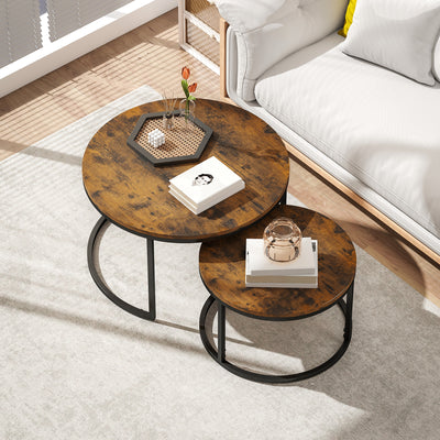 HOMCOM Set of Two Wood-Effect Stacking Tables - Rustic Brown 