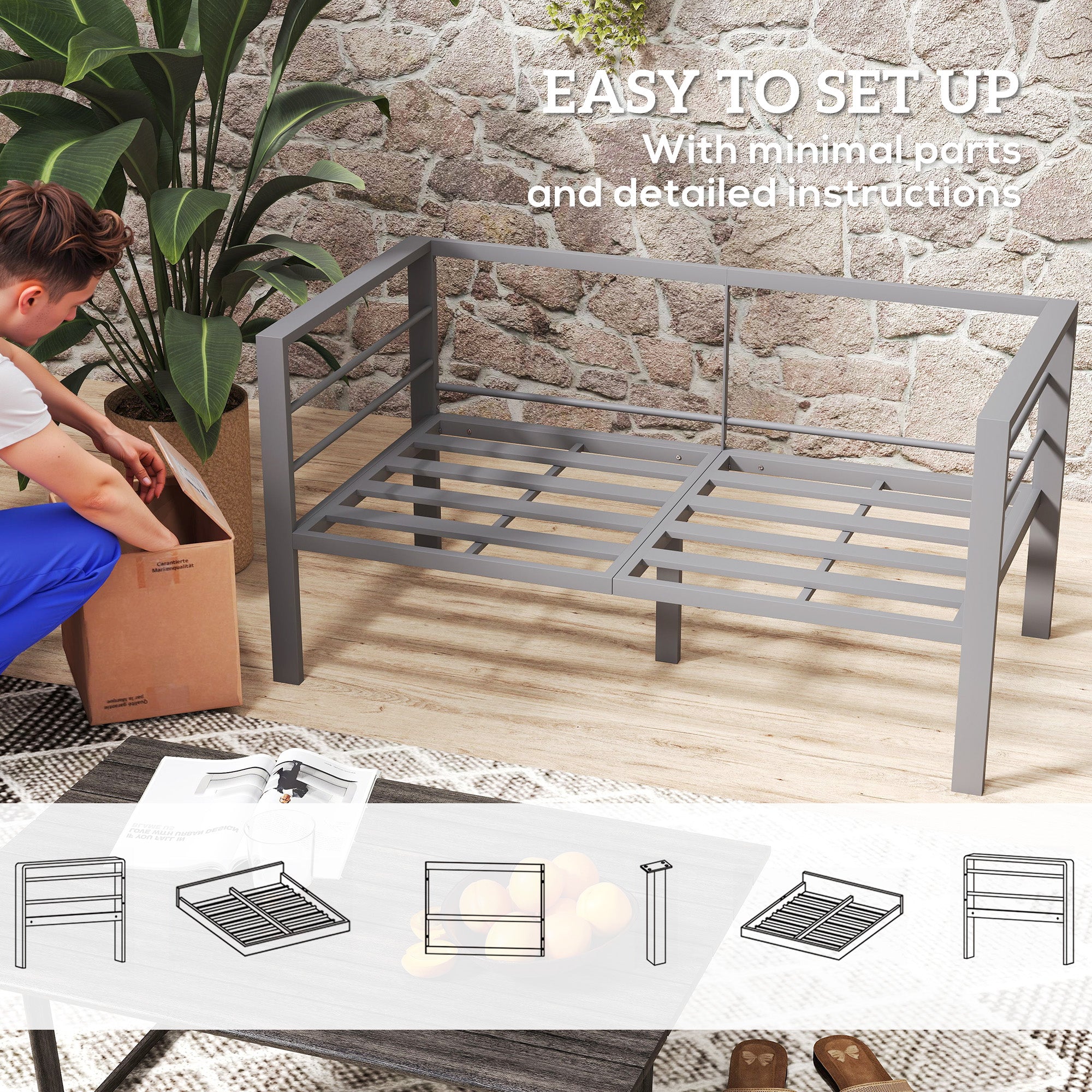 Outsunny Two-Seater Aluminium Garden Sofa - Grey 