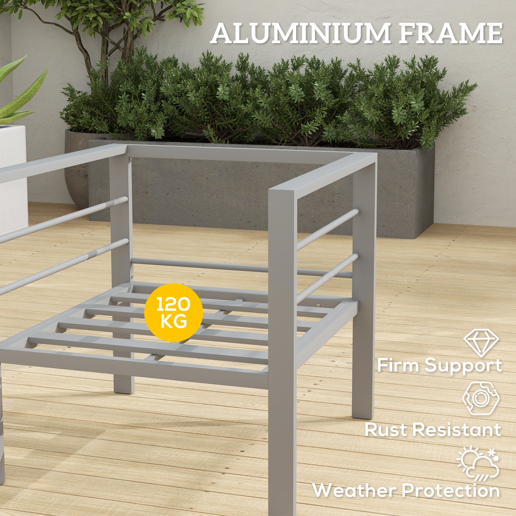 Outsunny Patio Furniture Aluminium Armchair, All-Weather Outdoor Single Sofa, Metal Frame Outdoor Chair with Cushions for Garden, Balcony, Charcoal Grey 