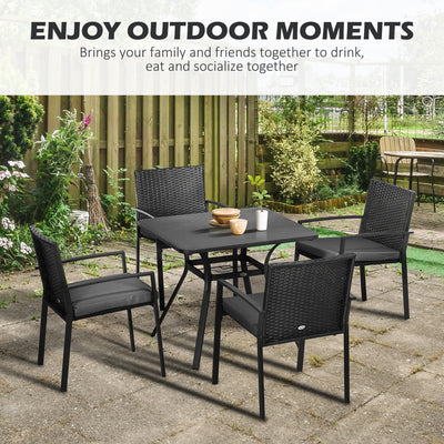 Outsunny Five-Piece Garden Dining Set, with Rattan Seat Chairs and Cushions - Black 