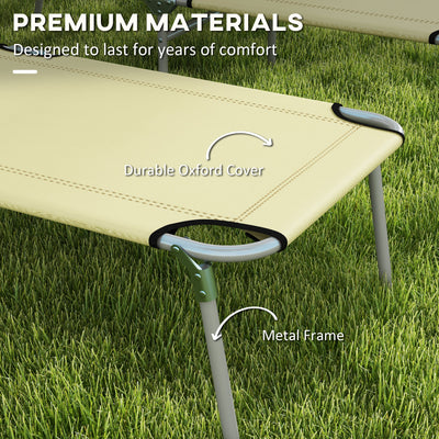 Outsunny Outdoor Foldable Sun Lounger Set of 2, 4 Level Adjustable Backrest Reclining Sun Lounger Chair with Angle Adjust Sun Shade Awning for Beach, Garden, Patio, Beige 