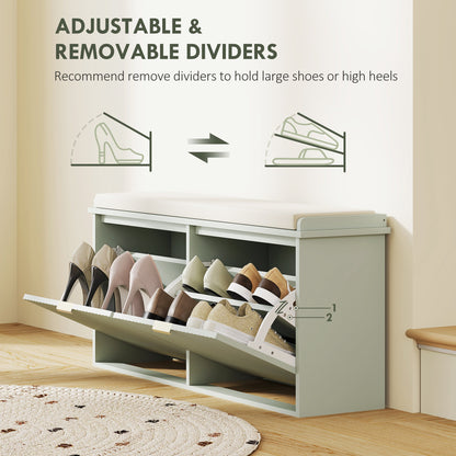 HOMCOM Elegant Ten Shoe Bench, with Top Seat - Green 