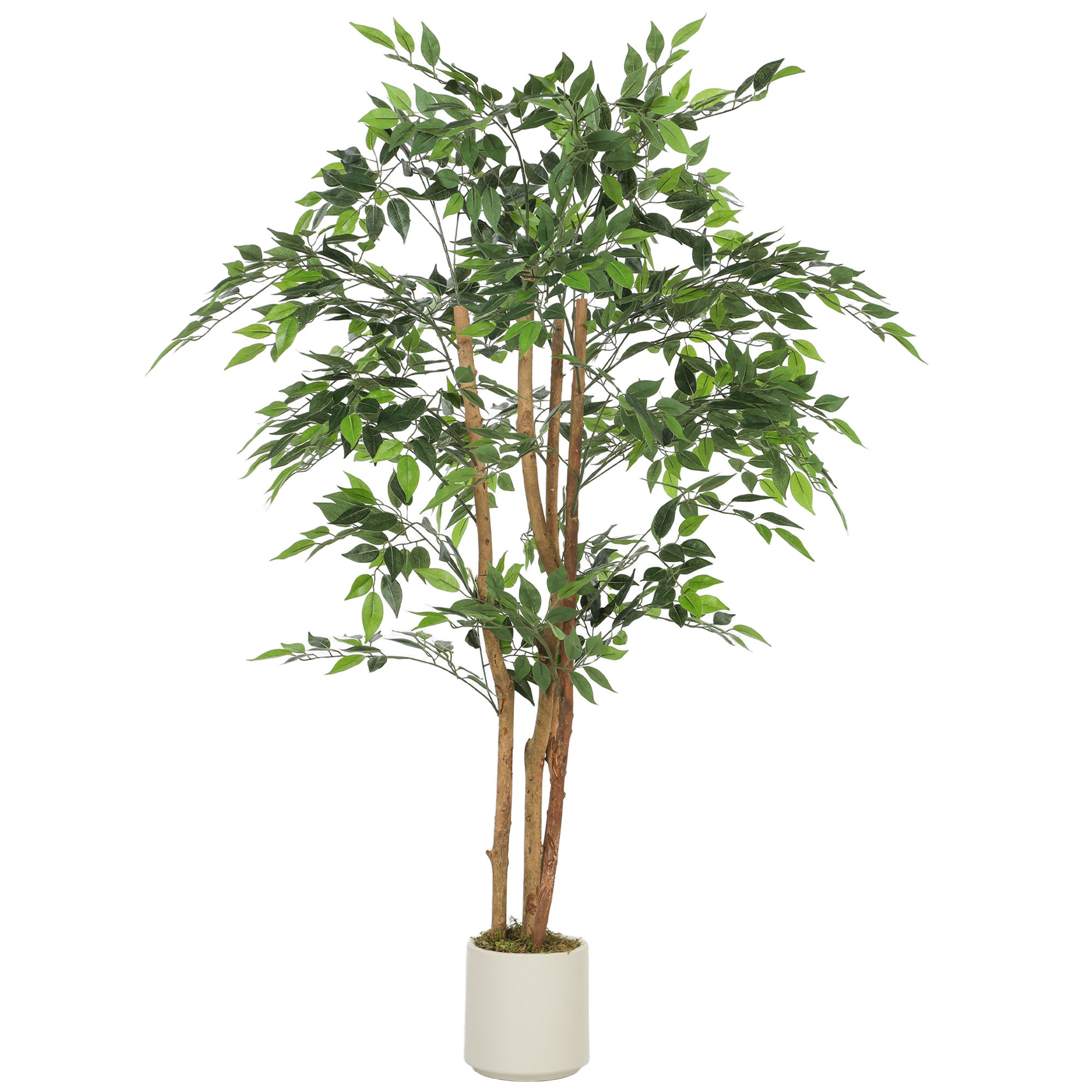 HOMCOM 150cm Artificial Ficus Tree, Fake Potted Tree with Solid Wood Trunk and Pot for Indoor, Green 