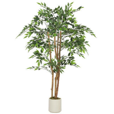 HOMCOM 150cm Artificial Ficus Tree, Fake Potted Tree with Solid Wood Trunk and Pot for Indoor, Green 