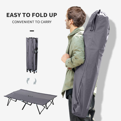 Outsunny Double Camping Cot Bed, with Bag - Grey 