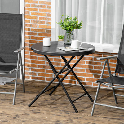 Outsunny Foldable Round Garden Table for 4, Outdoor Dining Table with HDPE Tabletop and Steel Frame, 80 x 80 x 73 cm, Dark Grey 