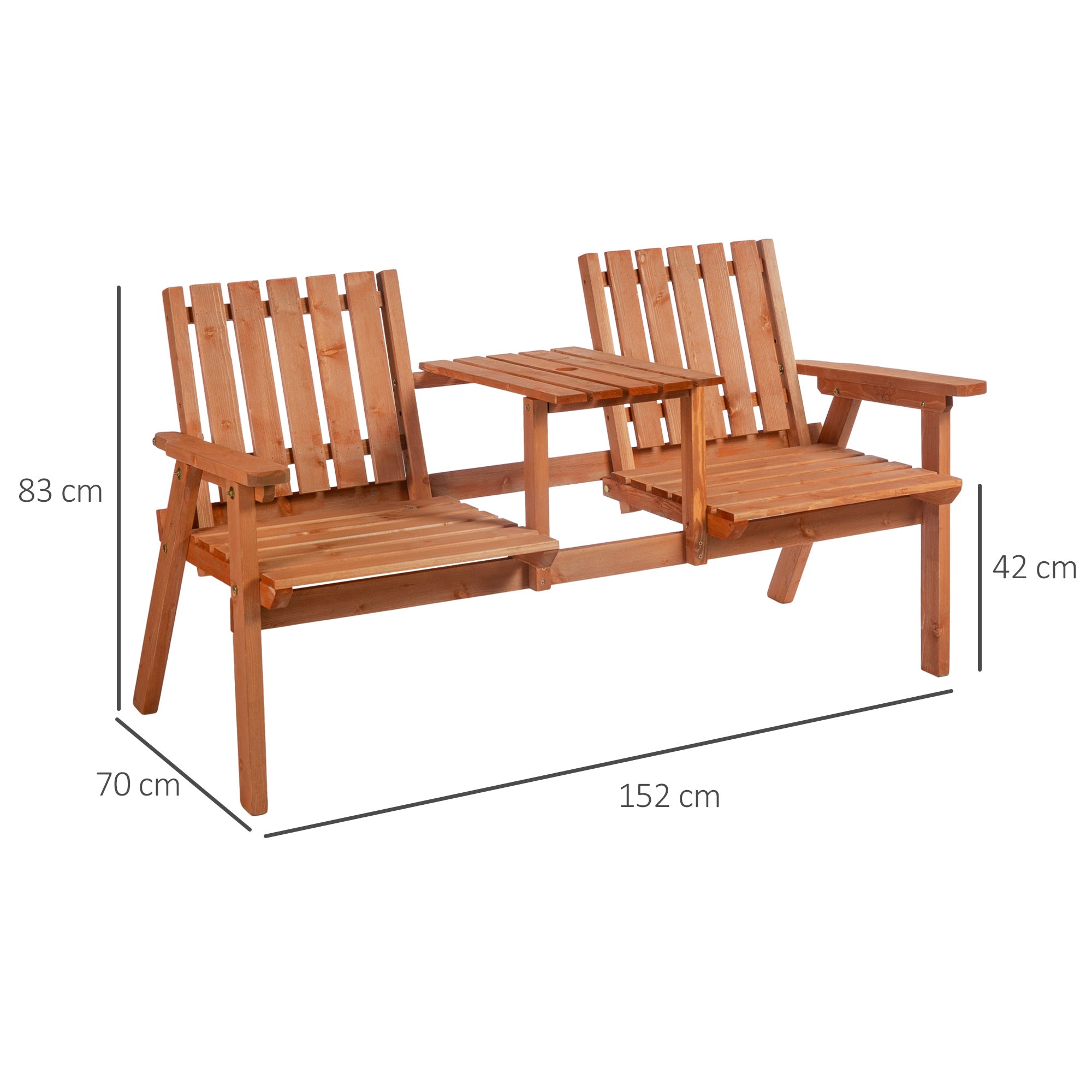 Outsunny 2-Seater Fir Wood Bench w/ Centre Table 