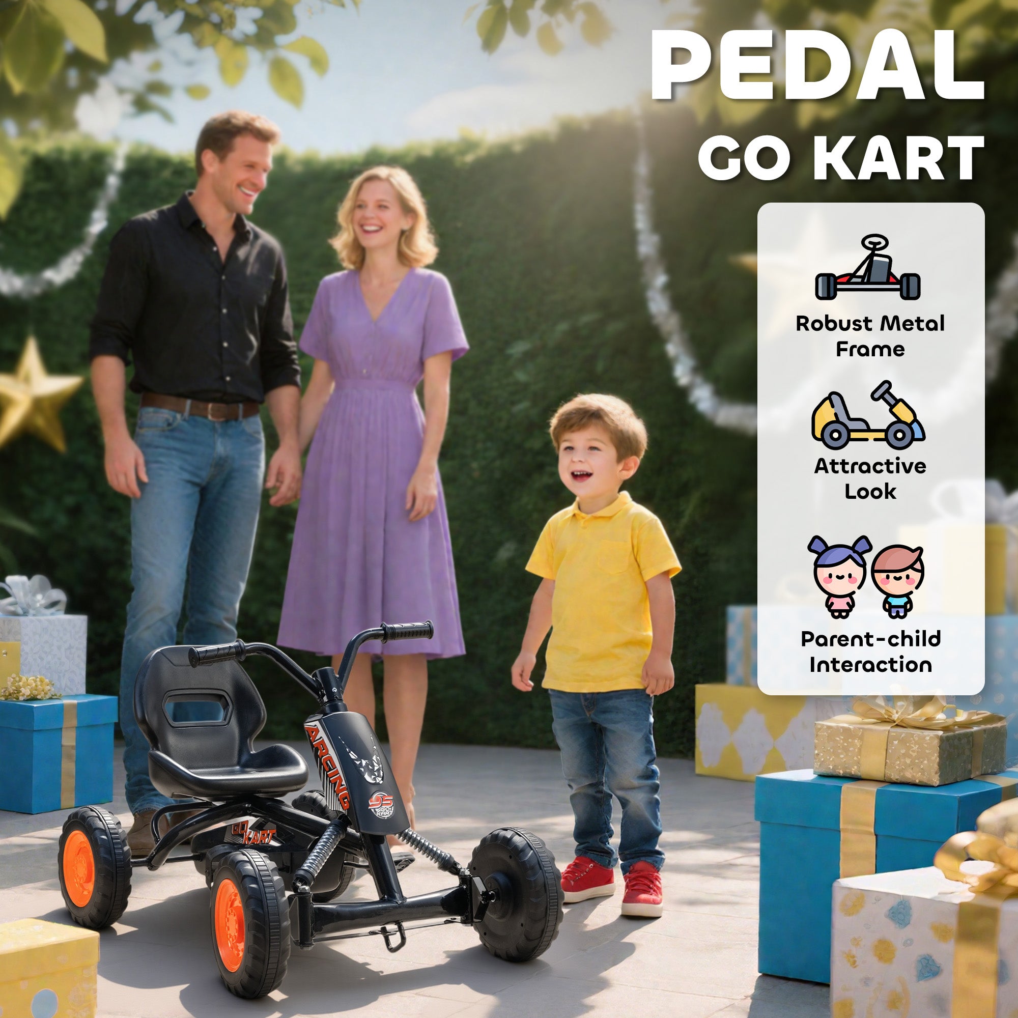 AIYAPLAY Kids Pedal Go Kart with Steel Frame, Sporty Design, for Ages 2-5 Years, Black 