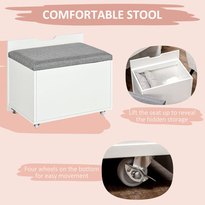 HOMCOM Dressing Table with Flip-up Mirror and Storage Stool, Vanity Table with Drawer and Hidden Compartments for Bedroom, Living Room, White 