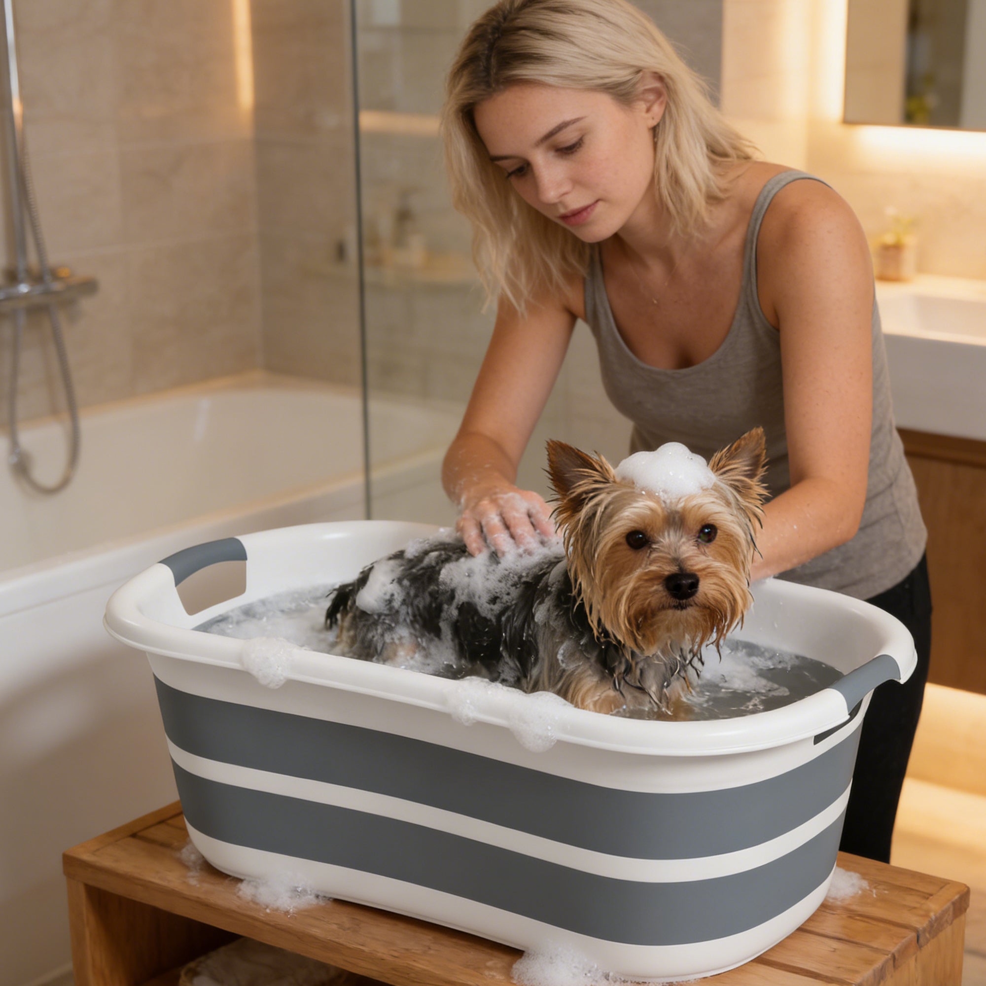 PawHut Dog Bath Tub, Portable Foldable Dog Bathtub with Drainage Hole, for Small Dogs Puppies Grey 