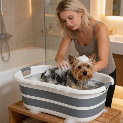 PawHut Dog Bath Tub, Portable Foldable Dog Bathtub with Drainage Hole, for Small Dogs Puppies Grey 