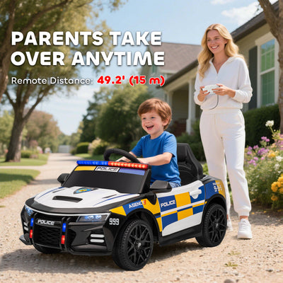 AIYAPLAY Kids Electric Ride on Police Car with Remote Control, Music, Horn, Siren Flashing Lights for 3-5 Years Old, Multicolour 