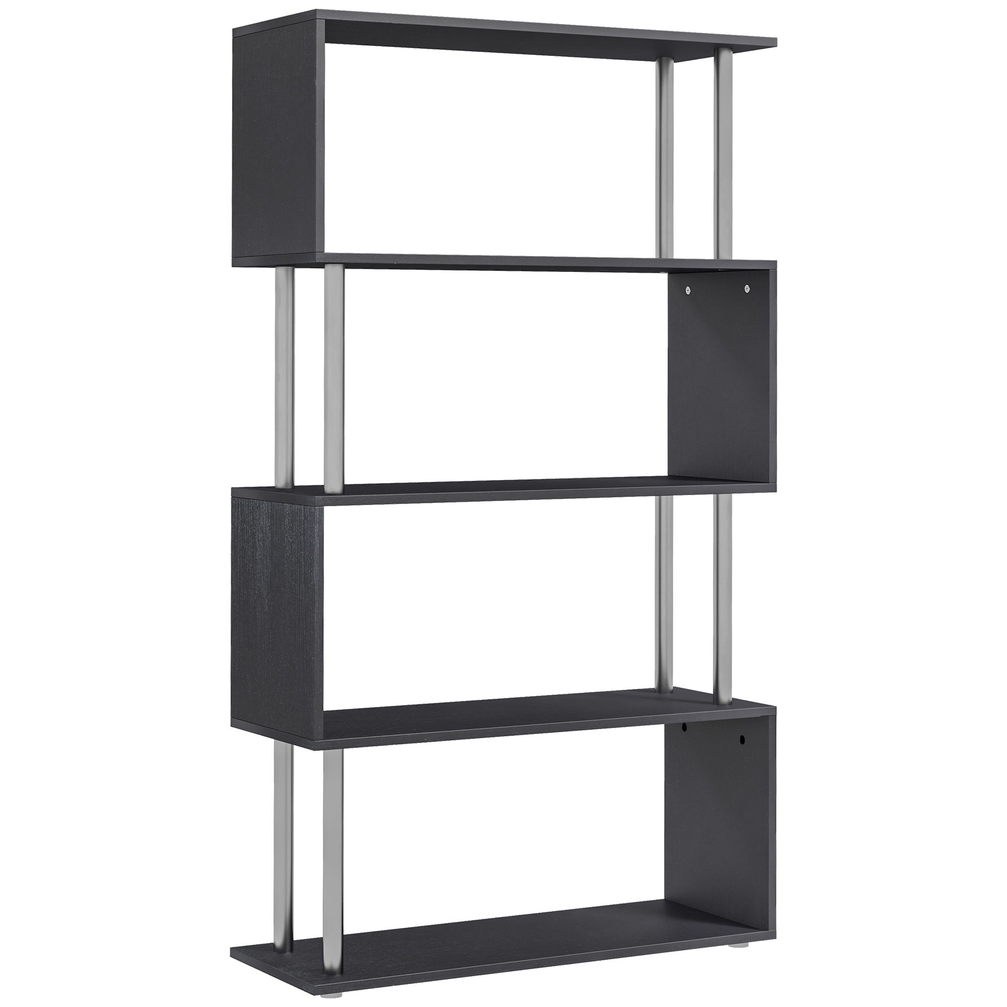 HOMCOM S Shape Bookcase, 5 Tiers Bookshelf, Modern Freestanding Storage Shelf for Home Office, Study, Living Room, 80 x 30 x 145cm Black 