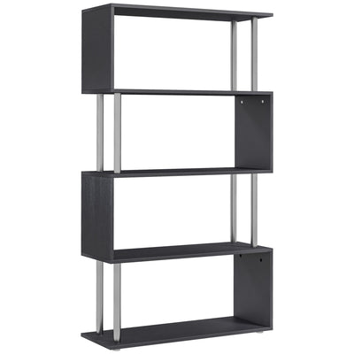 HOMCOM S Shape Bookcase, 5 Tiers Bookshelf, Modern Freestanding Storage Shelf for Home Office, Study, Living Room, 80 x 30 x 145cm Black 