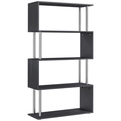 HOMCOM S Shape Bookcase, 5 Tiers Bookshelf, Modern Freestanding Storage Shelf for Home Office, Study, Living Room, 80 x 30 x 145cm Black 