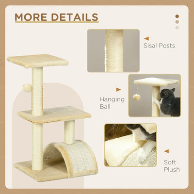 PawHut 72cm Cat Tree with Scratching Post, Pad for Indoor Cats - Cream White 