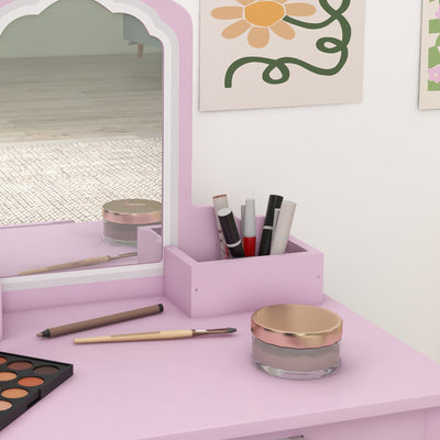 ZONEKIZ Kids Vanity Table with Mirror, Stool, Drawer, Storage Boxes, Cloud Design, for Ages 3-6 Years - Pink 