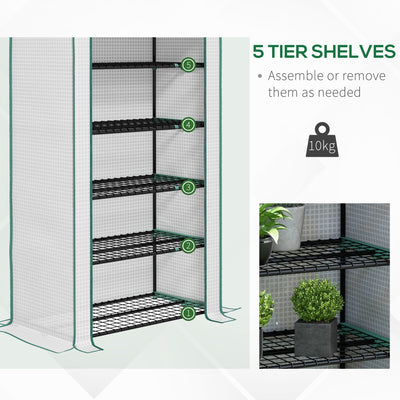 Outsunny 5 Tier Widened Mini Greenhouse with Reinforced PE Cover, Portable Indoor Outdoor Green House with Roll-up Door and Wire Shelves, 193H x 90W x 49Dcm, White 