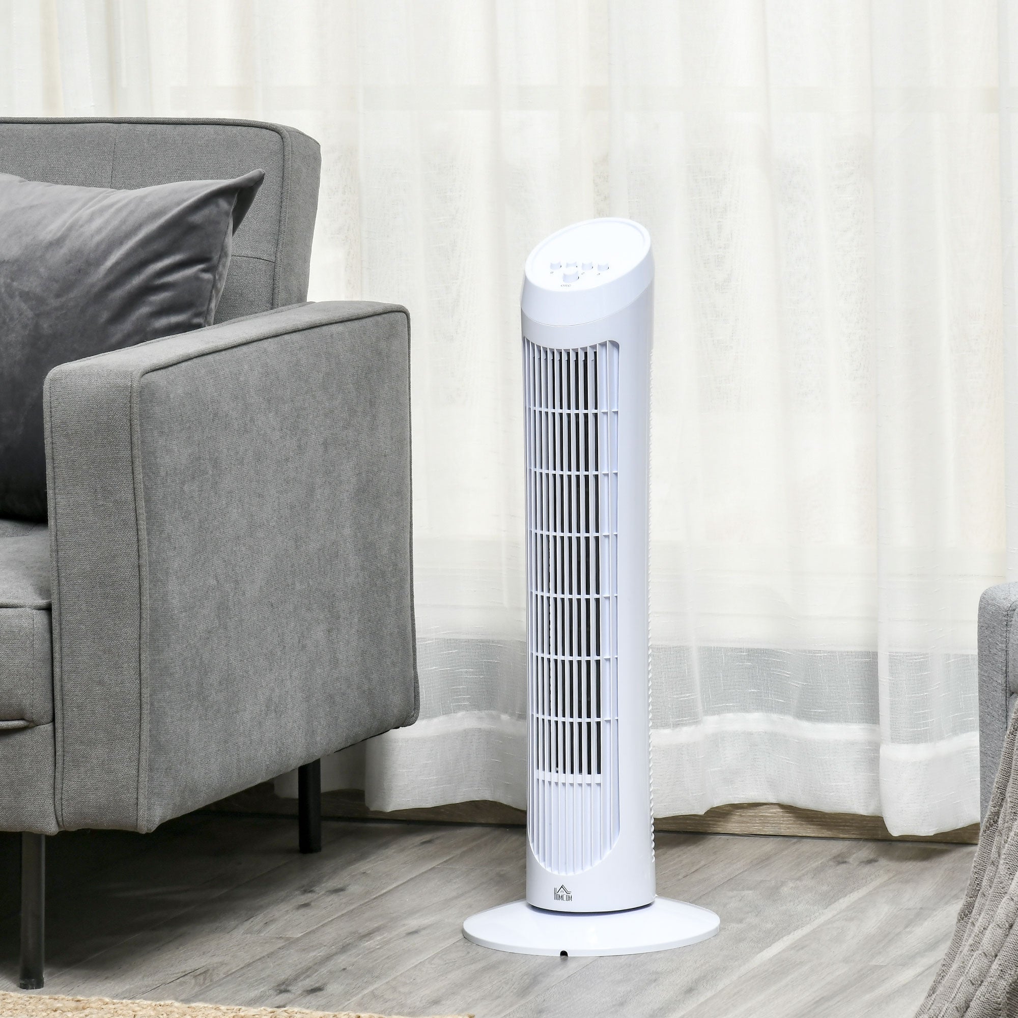 HOMCOM Tower Fan for Bedroom Cooling, 30 Inch Electric 70° Oscillating Fan with 3 Speed Settings, Standing Floor Fan for Home Office Indoor, White 