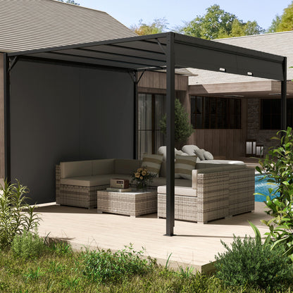 Outsunny 3 X 3 Meters Pergola with Retractable Roof, Garden Gazebo with Adjustable Sun Shade Canopy and Steel Frame, Charcoal Grey 