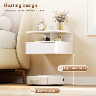 HOMCOM Set of Two Floating Bedside Tables - White 