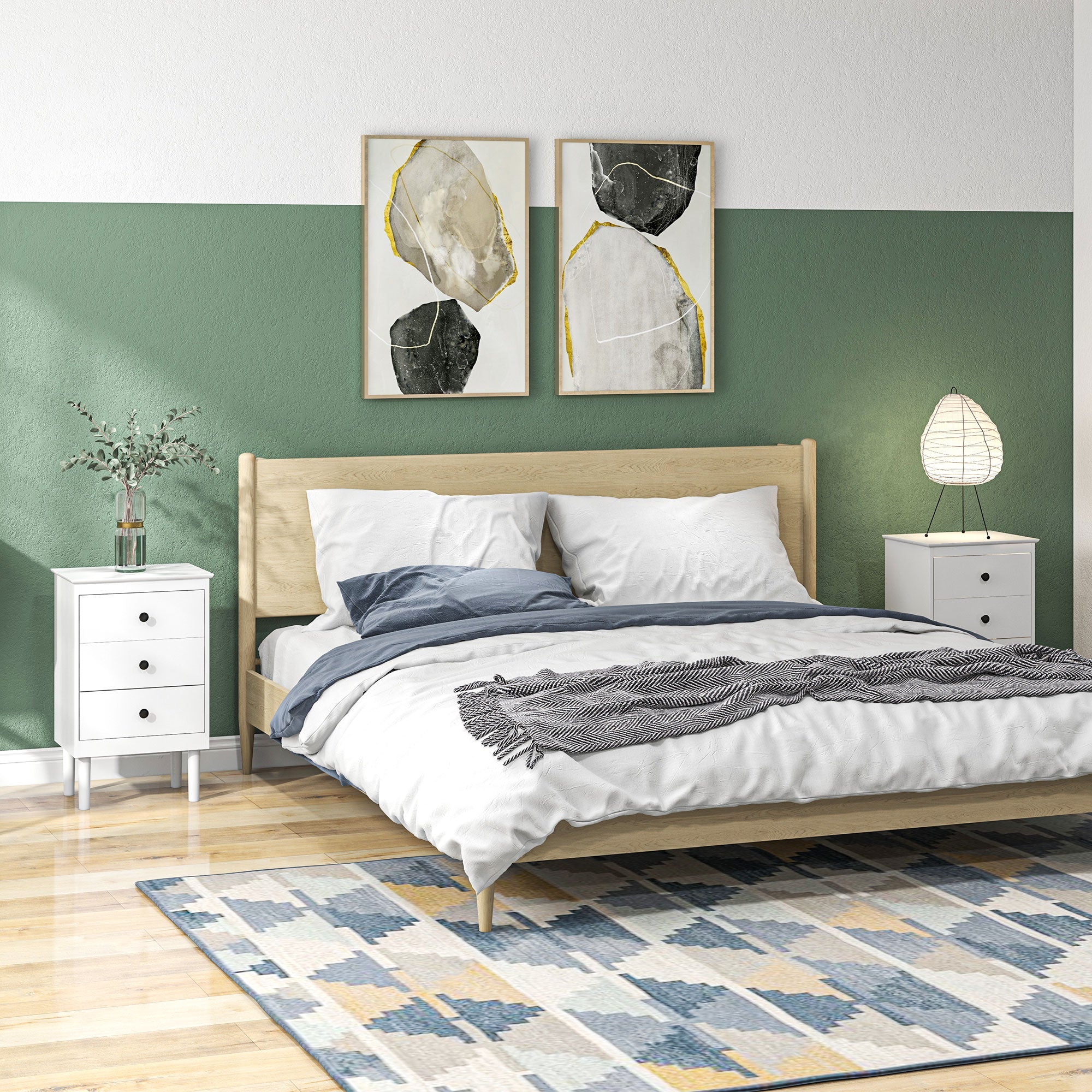 HOMCOM Set of Two Three-Drawer Modern Bedside Tables - White 