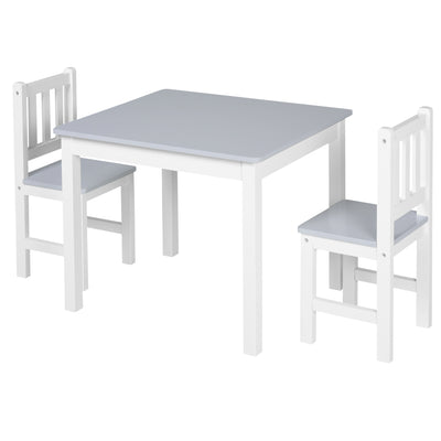 HOMCOM Kids Table and Chair Set 3 Pieces Toddler Preschoolers Desk with 2 Chairs for Indoor Study Rest Snack Time Grey 