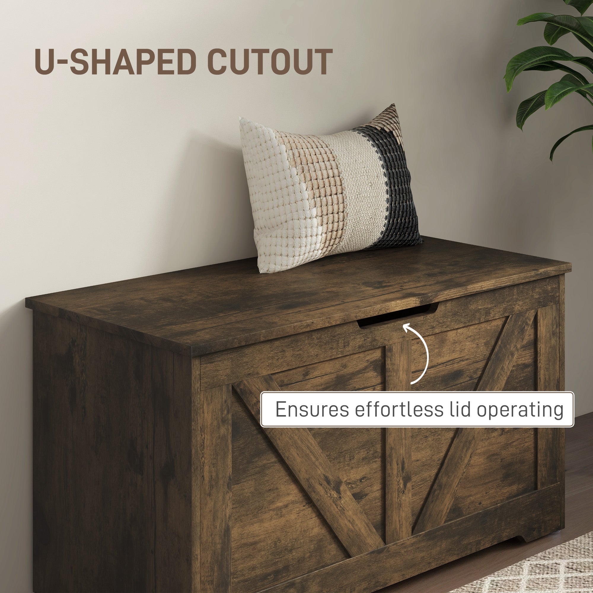 HOMCOM 100L Home Storage Box, with Safety Hinges - Rustic Brown