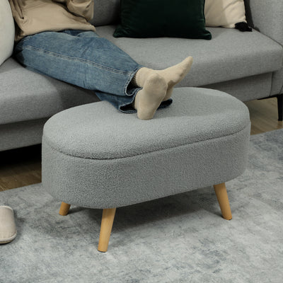 HOMCOM Teddy Fleece Storage Ottoman - Grey 