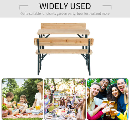 Outsunny Portable Folding Camping Picnic Trestle Beer Table and 2 Bench Set Wooden Garden Furniture Patio Dining Party BBQ Chairs Stools 