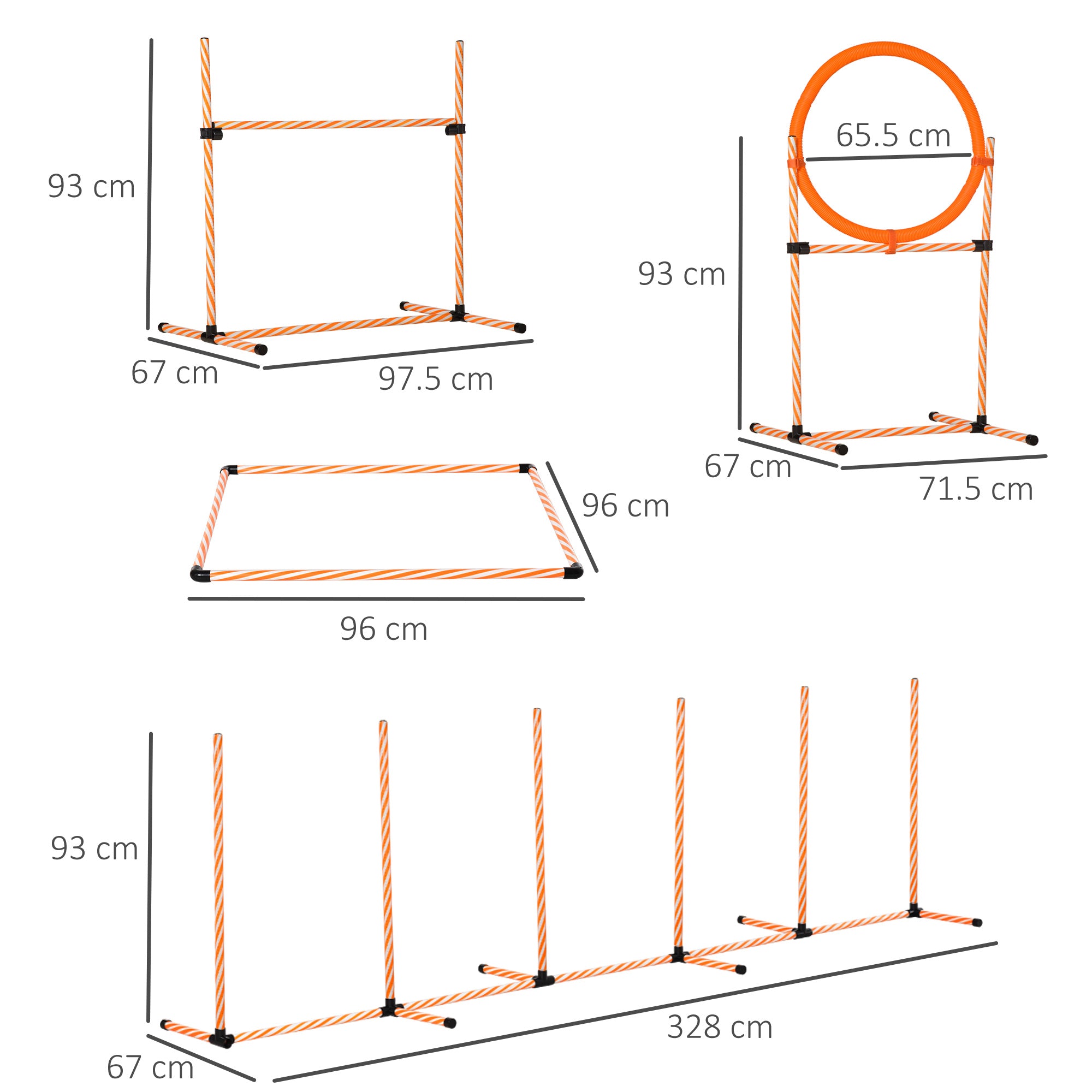 PawHut Dog Agility Equipment Pet Training Set with Adjustable Height Jump Ring Hurdle Whistle Weave Poles Square Pause Box Carry Bag 