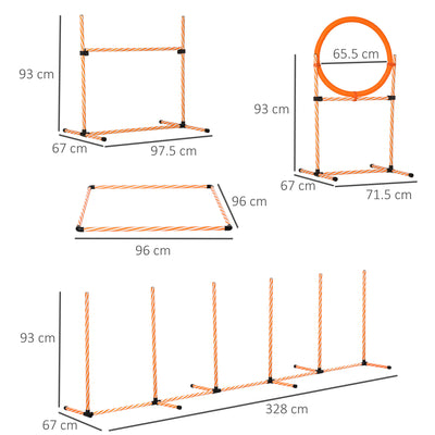 PawHut Dog Agility Equipment Pet Training Set with Adjustable Height Jump Ring Hurdle Whistle Weave Poles Square Pause Box Carry Bag 