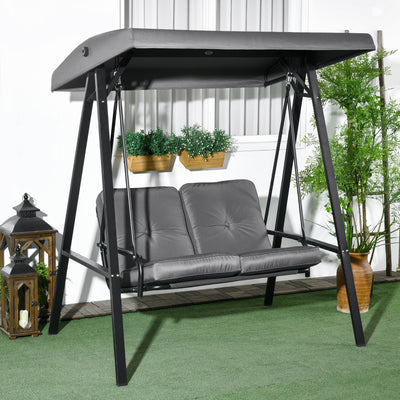 Outsunny Two-Seater Garden Swing Bench, with Adjustable Canopy - Dark Grey 