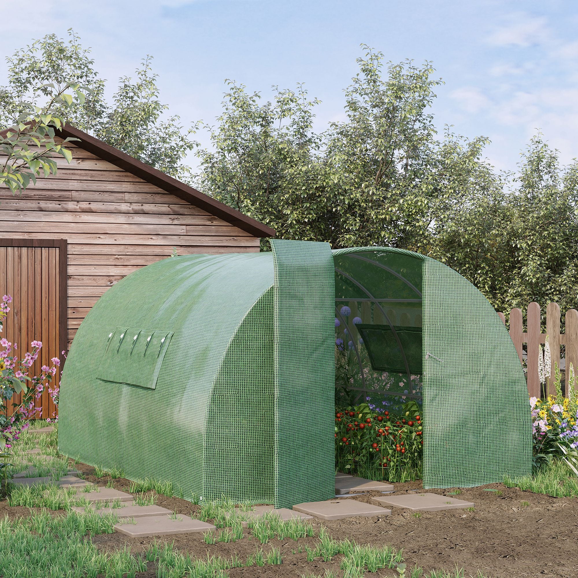 Outsunny Reinforced Walk in Polytunnel Greenhouse, 4x3x2 m 