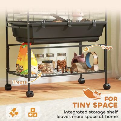 PawHut 5 Tier Large Hamster Cage on Wheels with 17 cm Deep Tray, Storage Shelf for Syrian, Gerbil, Rats 